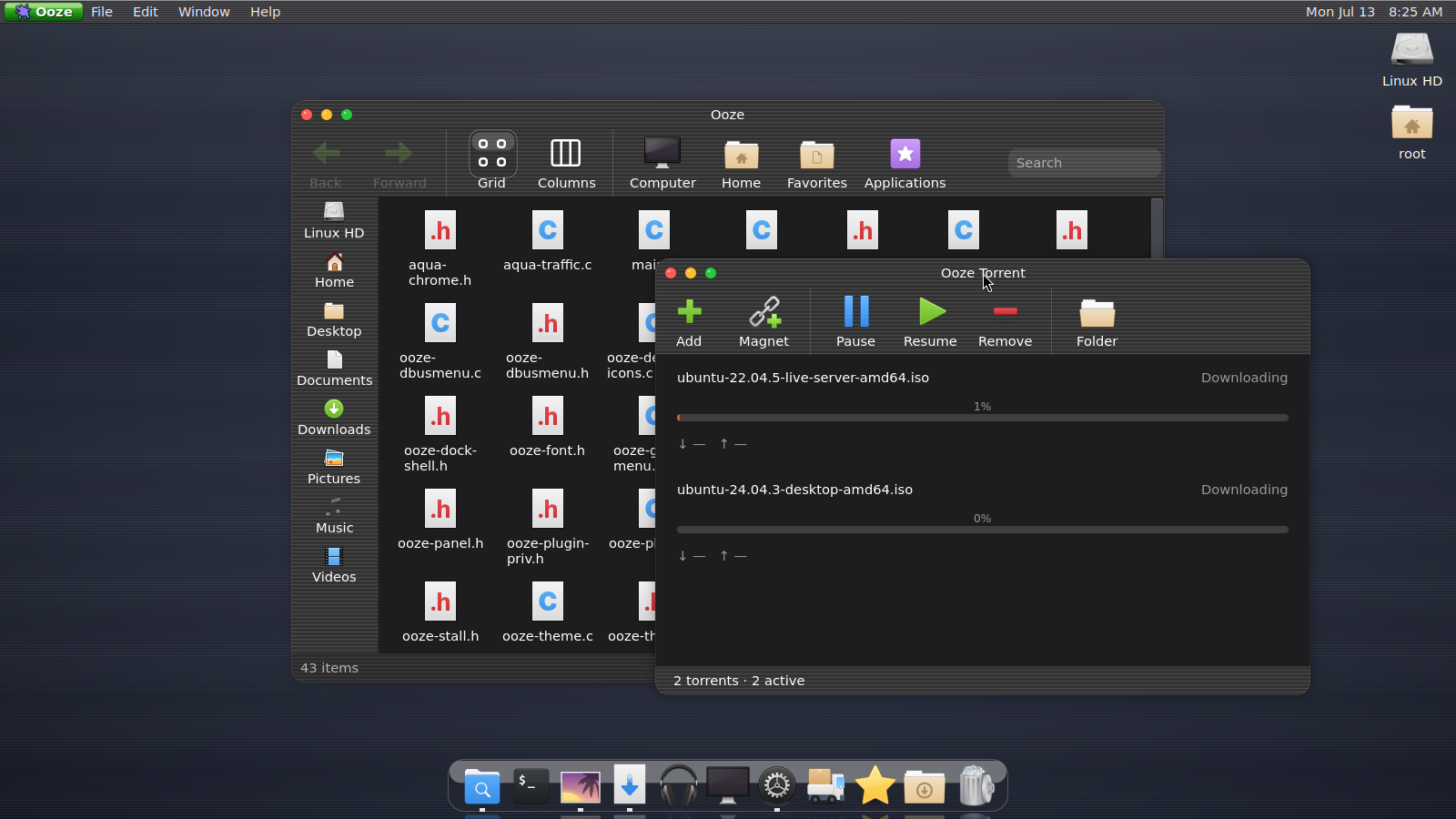 Ooze desktop in dark mode